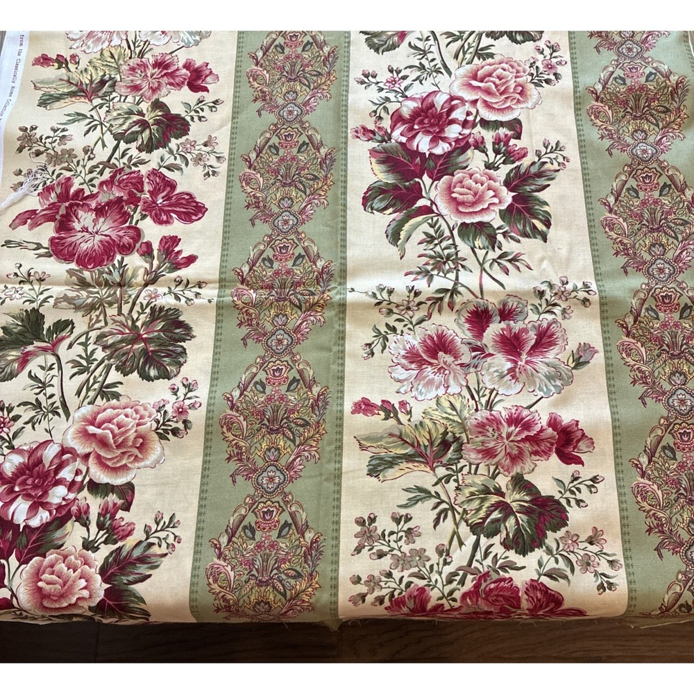 Giverny Classically Home Collection Benartex Floral Green Red Cotton 44" X 2 Yd
